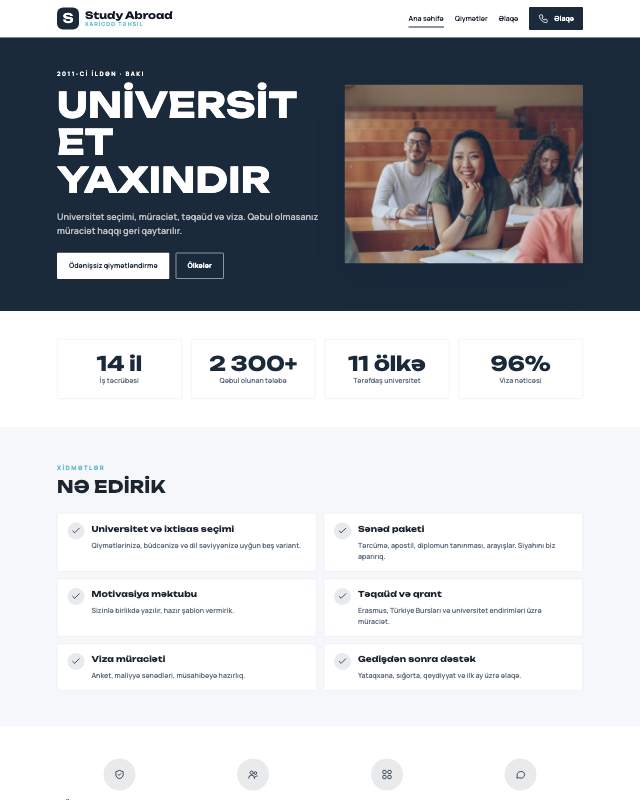 Xaricdə təhsil agentliyi üçün veb sayt şablonu «Geniş»: ekran görüntüsü