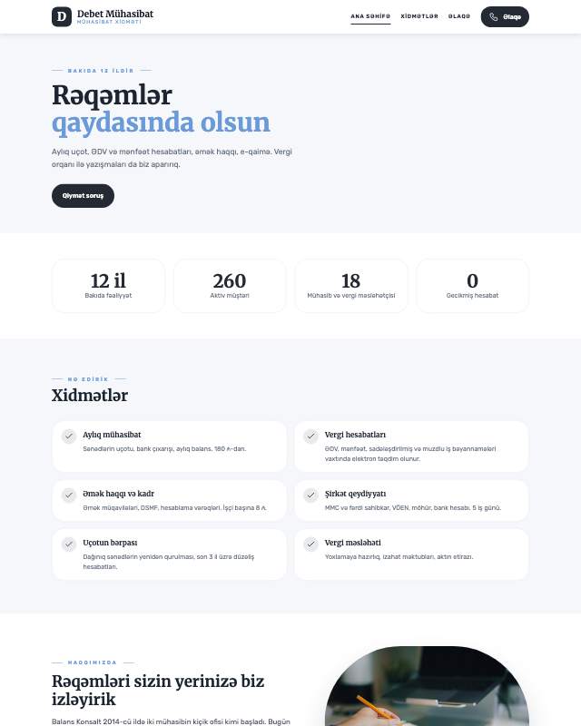 Mühasibat xidməti · Sadə sayt dizaynının ekran görüntüsü