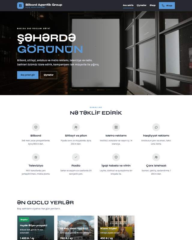 Açıq hava reklamı · Minimal veb sayt şablonunun ekran görüntüsü