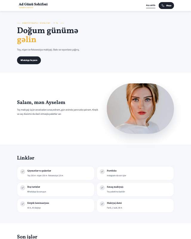 Ad günü səhifəsi sayt dizaynının ekran görüntüsü