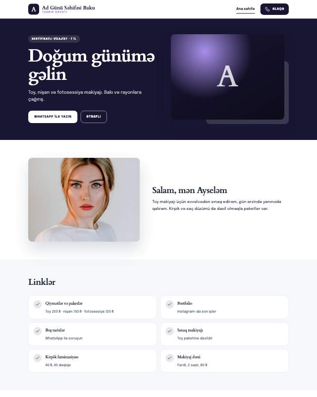 Ad günü səhifəsi · Gradient veb sayt şablonunun ekran görüntüsü