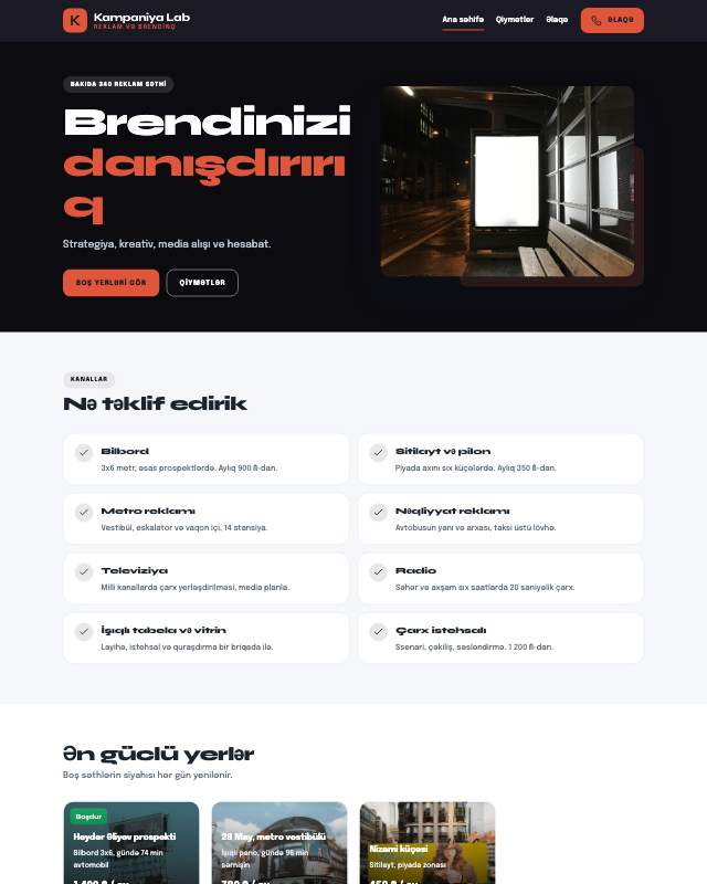 Reklam agentliyi · Böyük sayt dizaynının ekran görüntüsü
