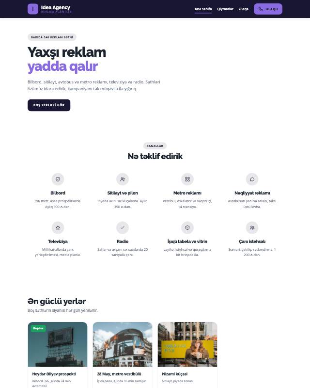 Reklam agentliyi · Gradient veb sayt şablonunun ekran görüntüsü