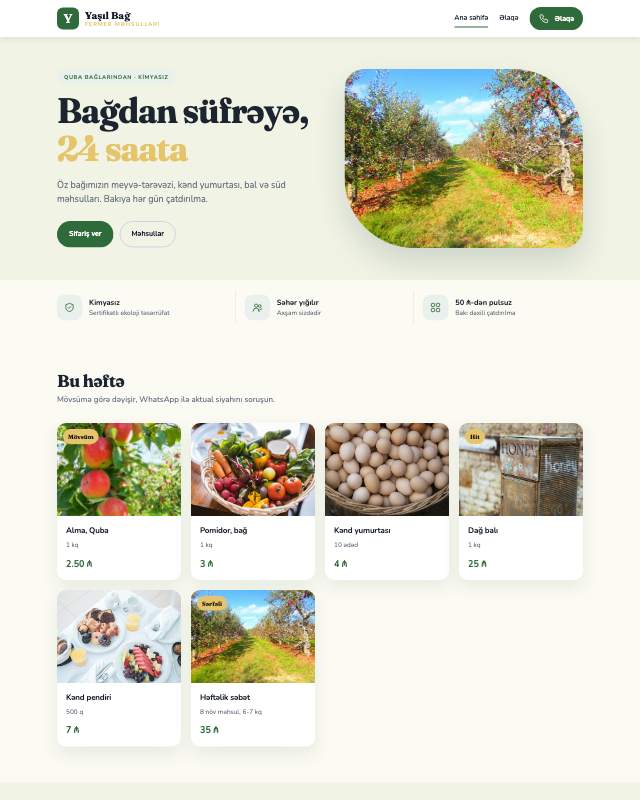 Fermer məhsulları sayt dizaynının ekran görüntüsü