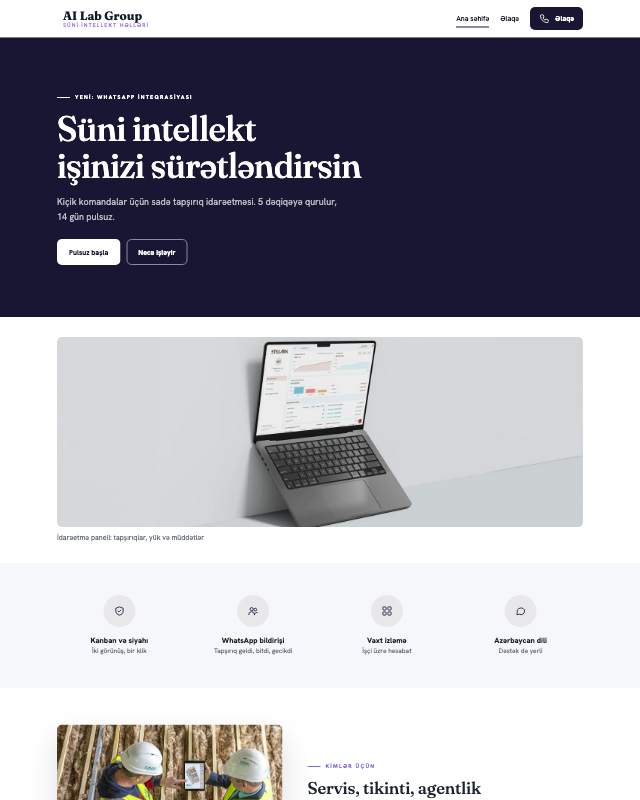 Süni intellekt həlləri · Gradient sayt dizaynının ekran görüntüsü