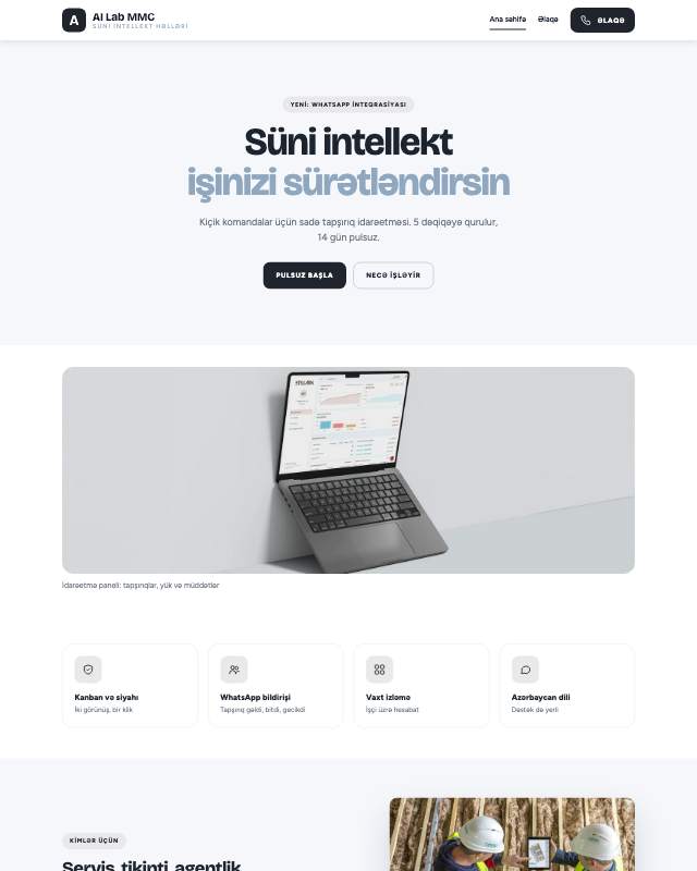 Süni intellekt həlləri · Studiya sayt dizaynının ekran görüntüsü