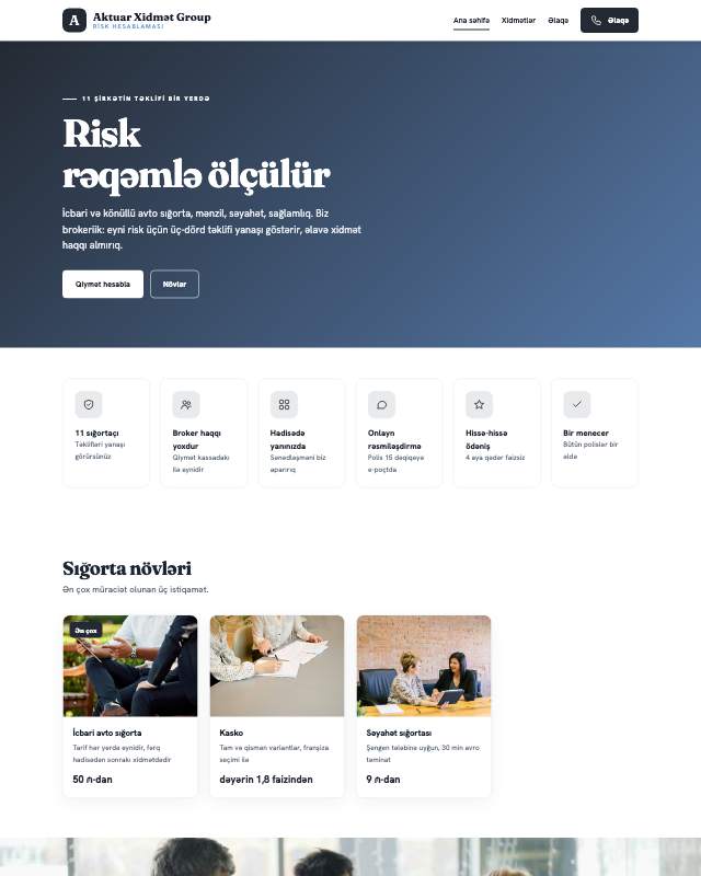 Aktuar xidməti · Sadə sayt dizaynının ekran görüntüsü