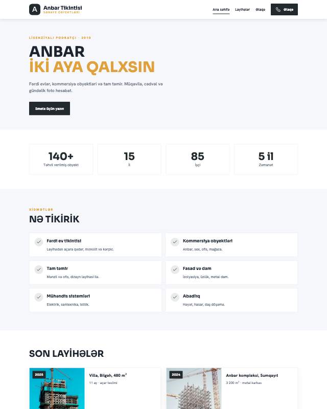 Anbar tikintisi veb sayt şablonunun ekran görüntüsü