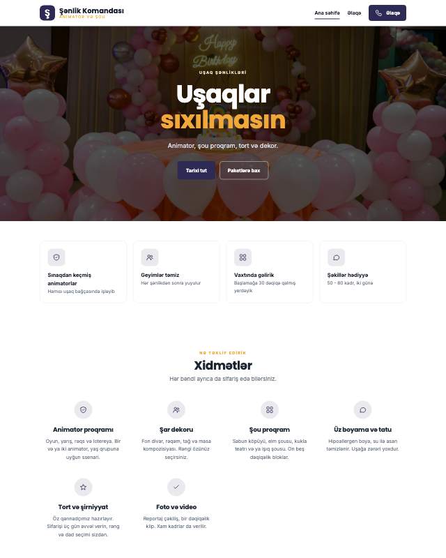 Uşaq şənlikləri · Rəngli veb sayt şablonunun ekran görüntüsü