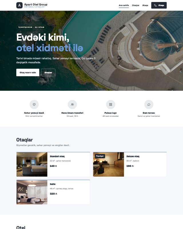 Apart otel · Sadə veb sayt şablonunun ekran görüntüsü