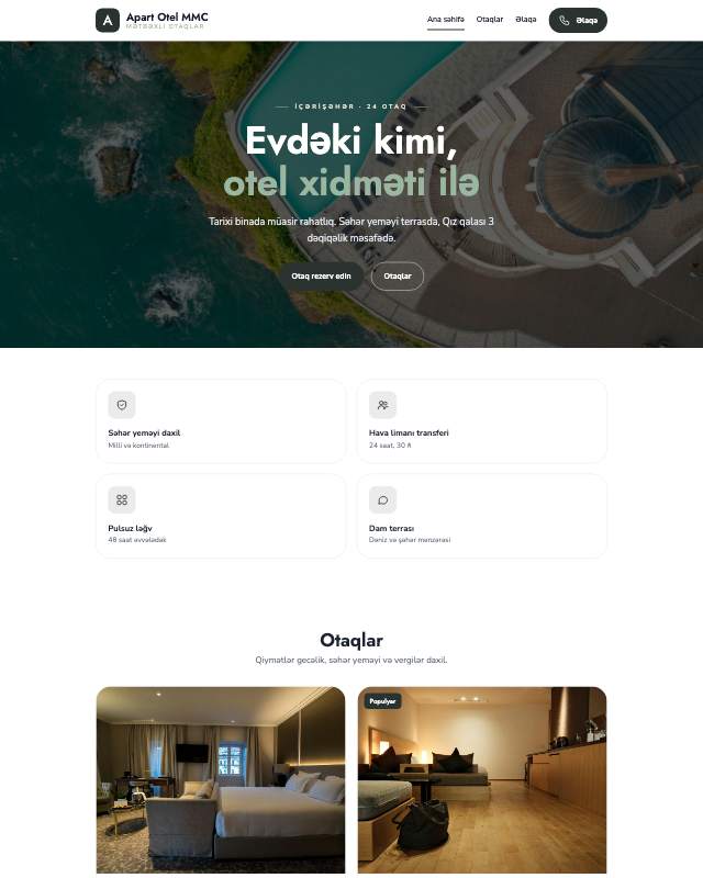 Apart otel · Sakit veb sayt şablonunun ekran görüntüsü