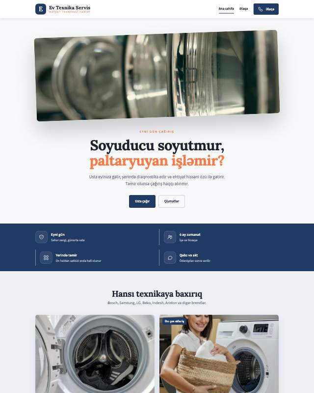 Texnika təmiri sayt dizaynının ekran görüntüsü