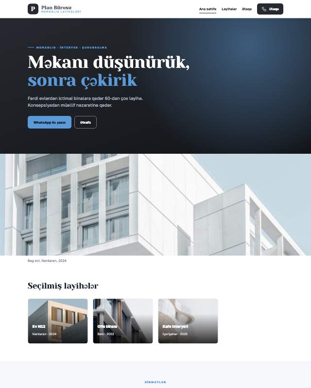 Memarlıq bürosu · Minimal veb sayt şablonunun ekran görüntüsü