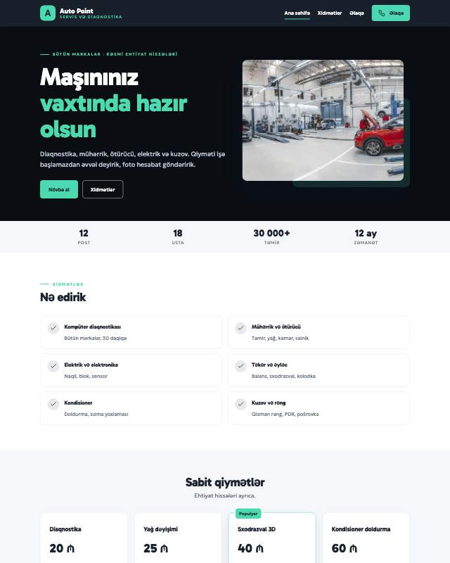 Avtoservis üçün veb sayt şablonu «Modern»: ekran görüntüsü