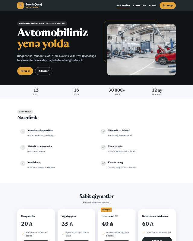 Avtoservis · Kart veb sayt şablonunun ekran görüntüsü