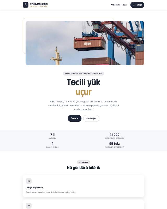 Aviakargo şirkəti üçün veb sayt şablonu «Klassik»: ekran görüntüsü