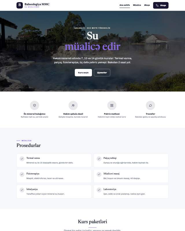 Balneoloji mərkəz · Gradient veb sayt şablonunun ekran görüntüsü