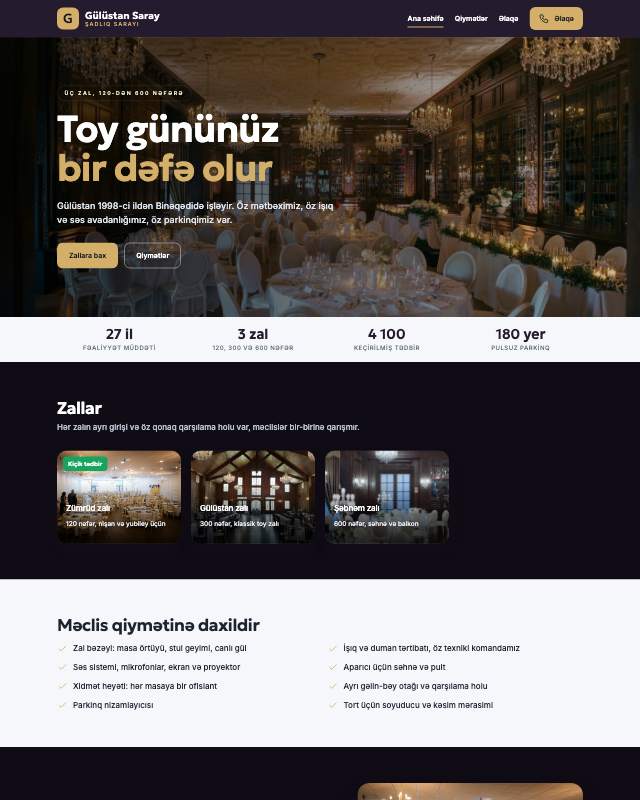Şadlıq sarayı sayt dizaynının ekran görüntüsü