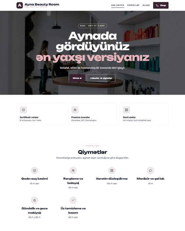 Gözəllik salonu · Jurnal sayt dizaynının ekran görüntüsü
