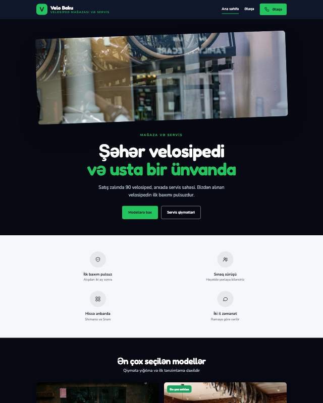 Velosiped mağazası veb sayt şablonunun ekran görüntüsü
