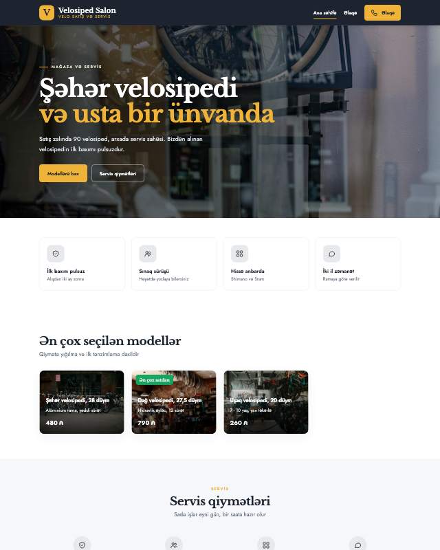 Velosiped mağazası · Canlı veb sayt şablonunun ekran görüntüsü