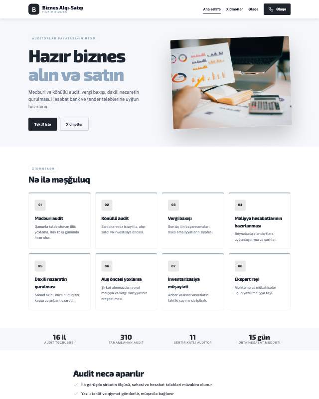 Biznes alqı-satqısı sayt dizaynının ekran görüntüsü