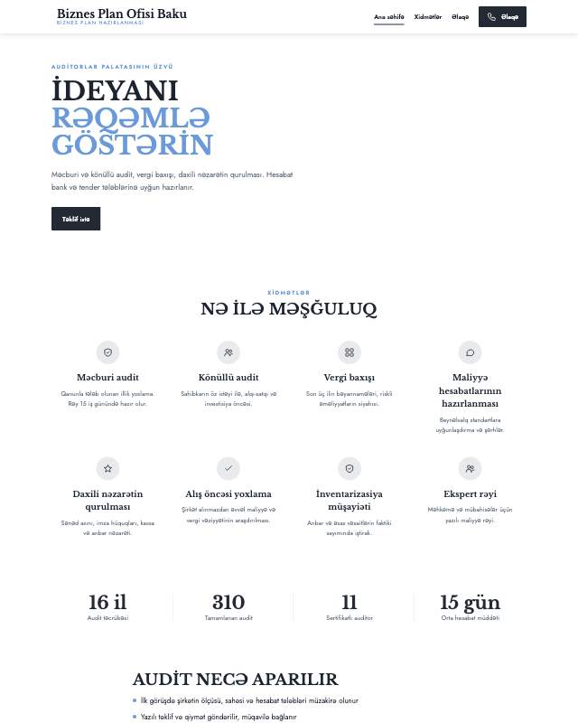 Biznes plan hazırlanması · Sadə sayt dizaynının ekran görüntüsü