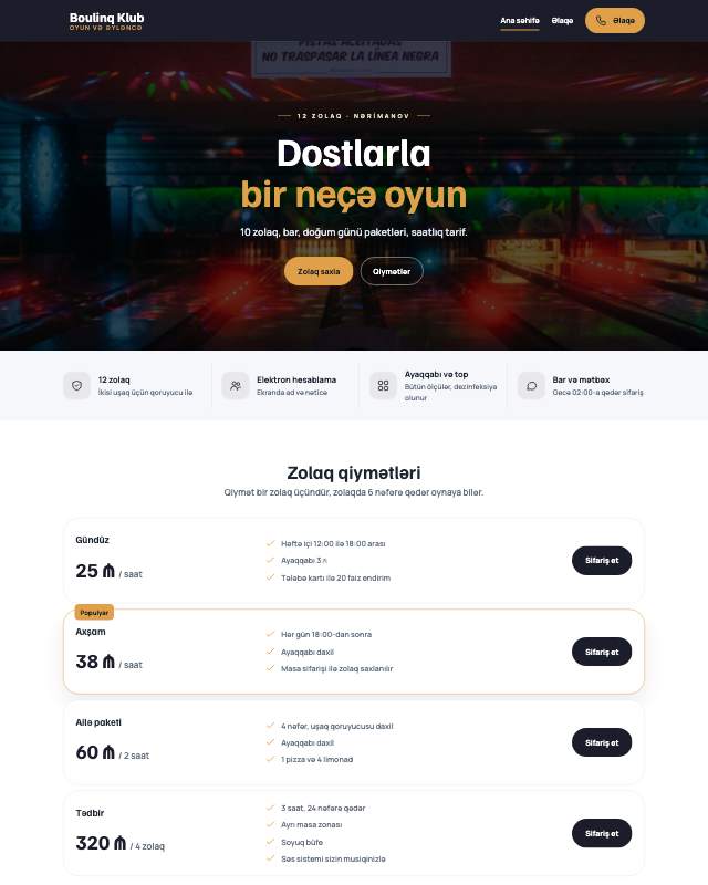 Boulinq · Zolaq veb sayt şablonunun ekran görüntüsü