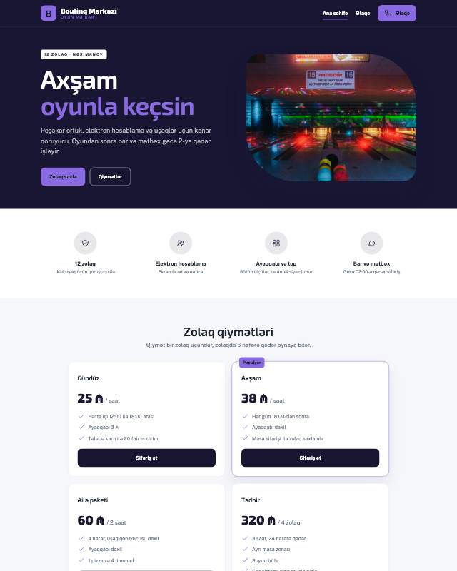 Boulinq · Gradient veb sayt şablonunun ekran görüntüsü