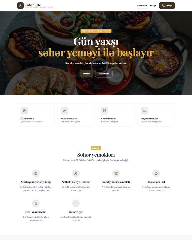 Səhər yeməyi · Günəşli veb sayt şablonunun ekran görüntüsü
