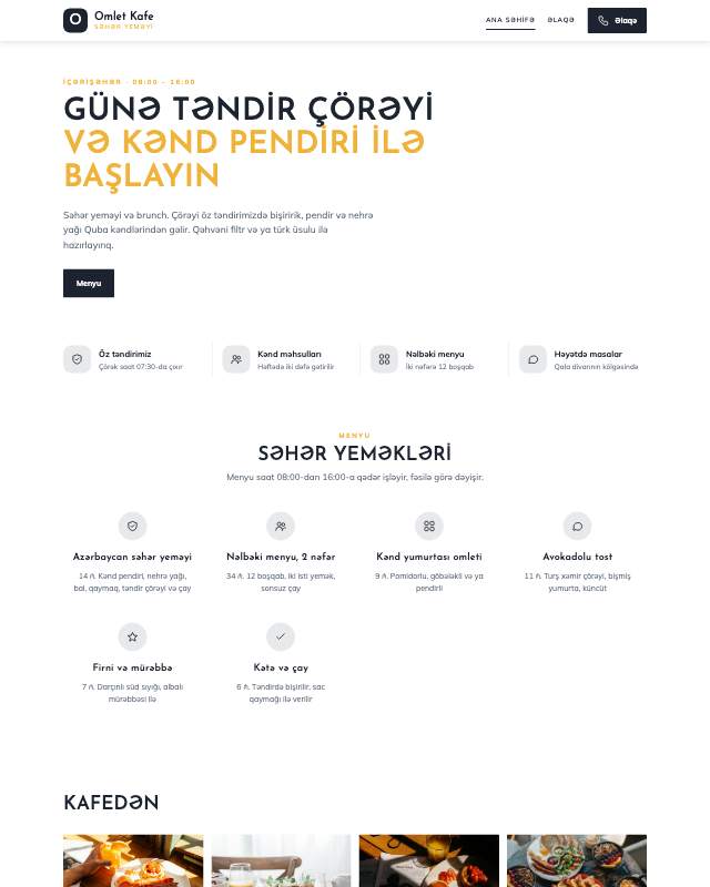 Səhər yeməyi kafesi · Canlı veb sayt şablonunun ekran görüntüsü