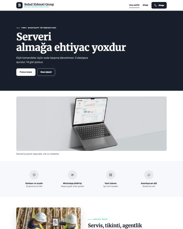 Bulud xidməti · Modern sayt dizaynının ekran görüntüsü