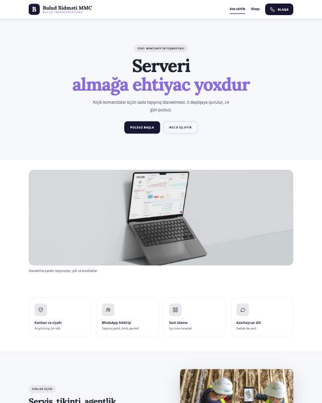 Bulud xidməti · Gradient sayt dizaynının ekran görüntüsü