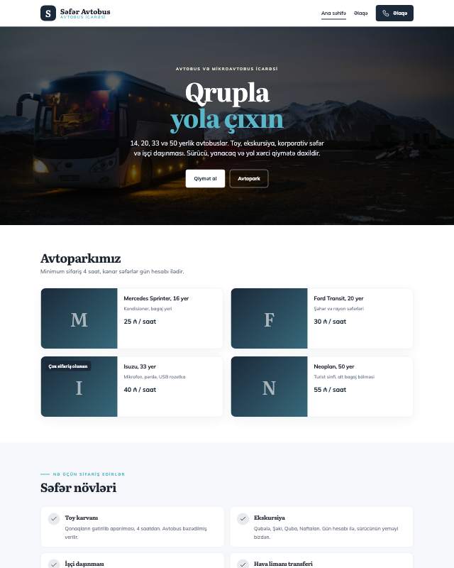 Avtobus icarəsi · Geniş veb sayt şablonunun ekran görüntüsü