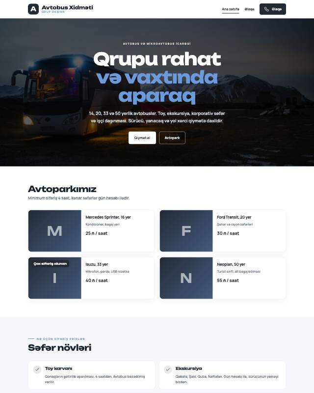 Avtobus icarəsi · Sadə veb sayt şablonunun ekran görüntüsü