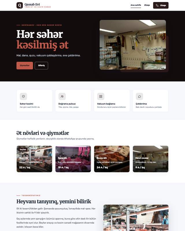 Ət evi · Qəssab veb sayt şablonunun ekran görüntüsü