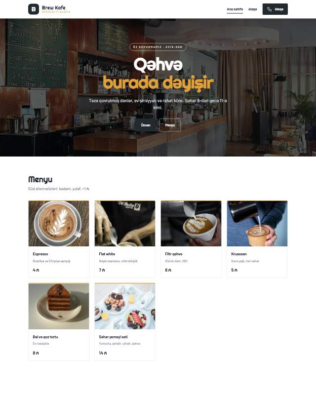 Kafe / Qəhvəxana · Kart veb sayt şablonunun ekran görüntüsü