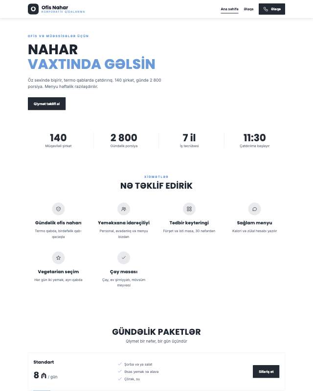 Korporativ yemək · Sadə veb sayt şablonunun ekran görüntüsü
