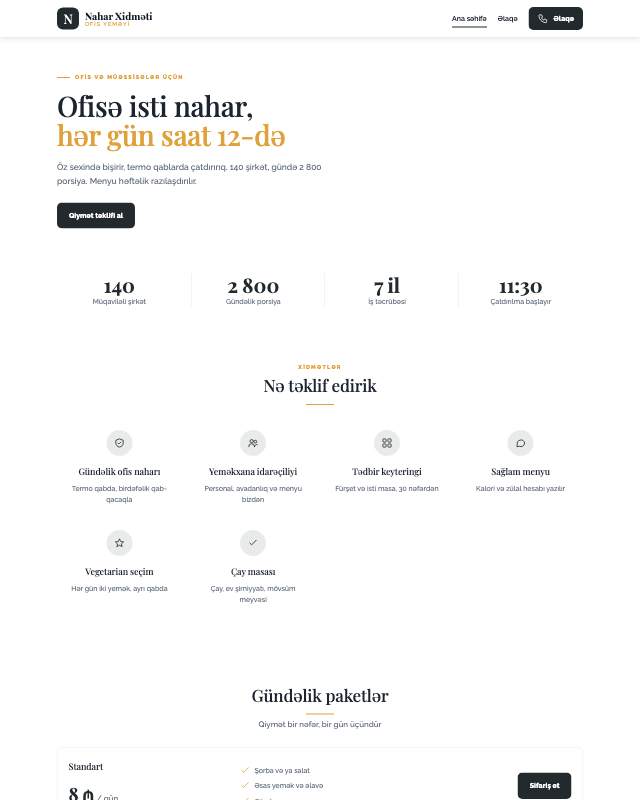 Korporativ yemək · Kart veb sayt şablonunun ekran görüntüsü