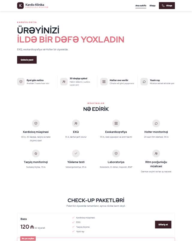 Kardioloq üçün veb sayt şablonu «Ürək»: ekran görüntüsü