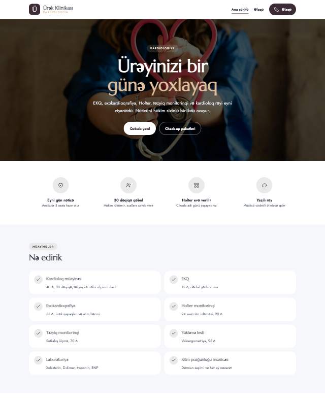 Kardioloq · Zərif veb sayt şablonunun ekran görüntüsü