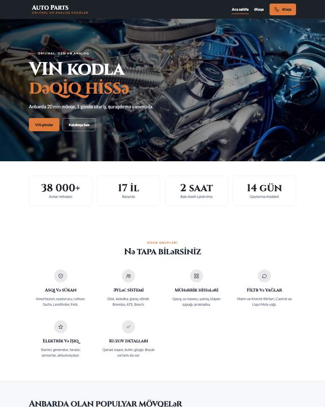 Avto ehtiyat hissələri mağazası üçün veb sayt şablonu «Katalog»: ekran görüntüsü