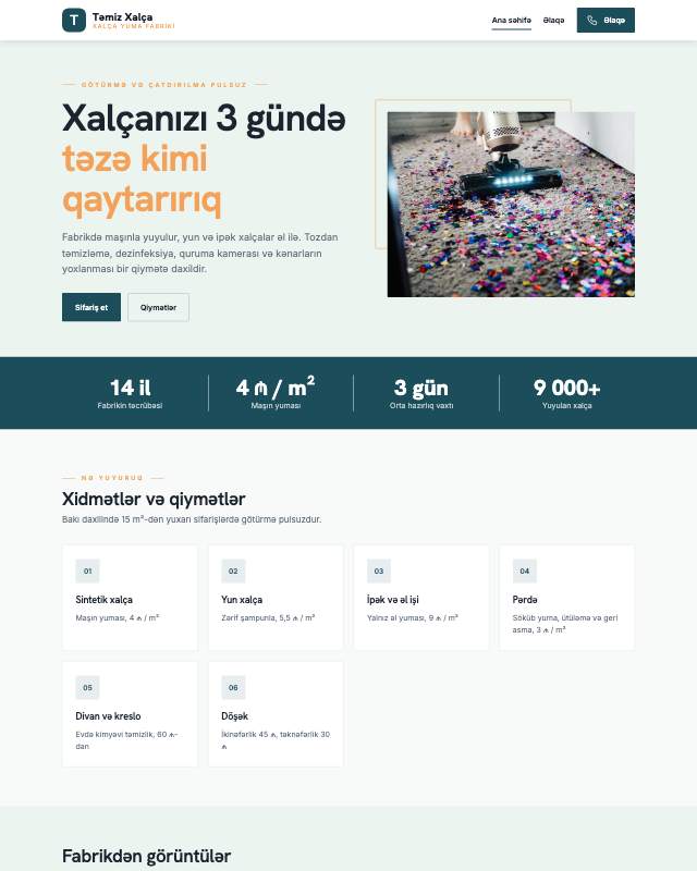 Xalça yuma sayt dizaynının ekran görüntüsü