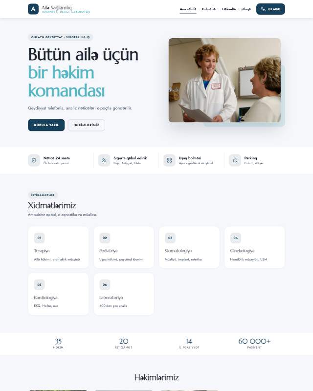 Klinika üçün veb sayt şablonu «Ailə»: ekran görüntüsü