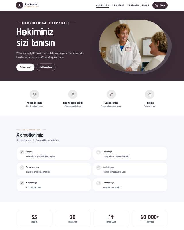 Klinika / Tibb · Zərif sayt dizaynının ekran görüntüsü