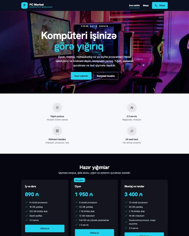 Kompüter mağazası üçün veb sayt şablonunun ekran görüntüsü