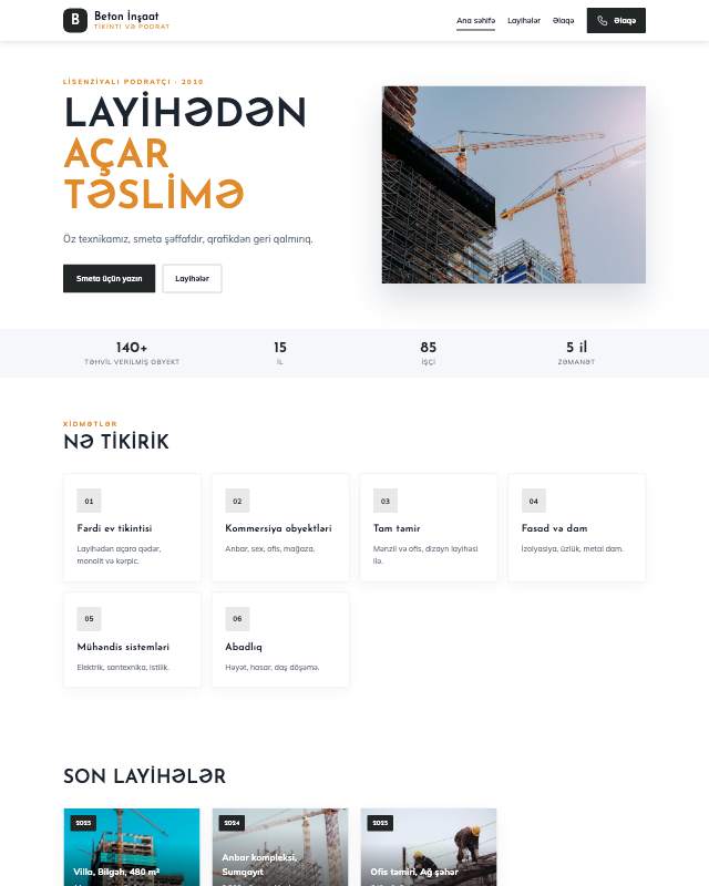 Tikinti şirkəti üçün veb sayt şablonu «Sənaye»: ekran görüntüsü