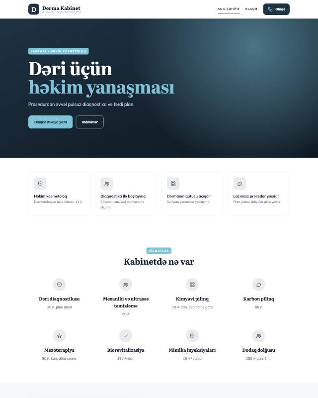 Kosmetologiya · Klinik sayt dizaynının ekran görüntüsü