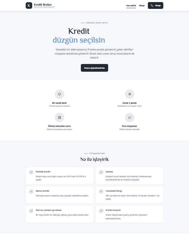 Kredit broker · Sadə sayt dizaynının ekran görüntüsü