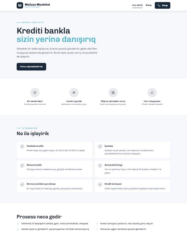 Kredit broker · Geniş sayt dizaynının ekran görüntüsü